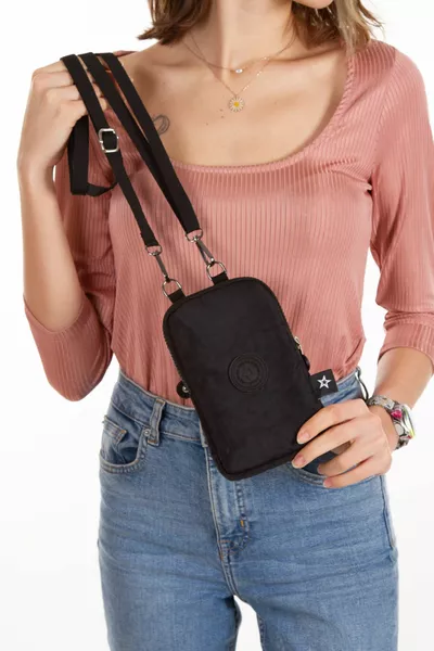 حقيبة كتف وخصر صغيرة للنساء، مقاومة للماء، بسحاب، بلون أسود، حجم الجيب للهاتف (الارتفاع:  سم، العرض:  سم)