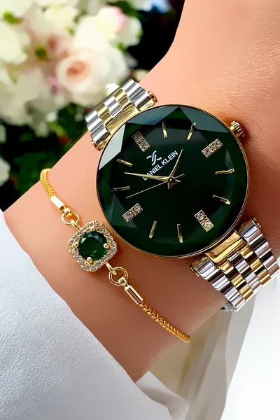 % Original Gold and Silver Color Strap Green Dial Women's Wristwatch Special Series with Bracelet Gift