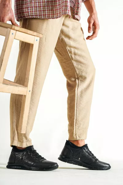 حذاء جلد رجالي أسود أصلي 