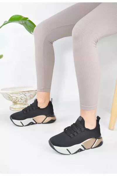 Damen-Sneaker mit Schnürung, Strick, flexibel, leicht und mit dickem Absatz, Sportschuhe zum Gehen