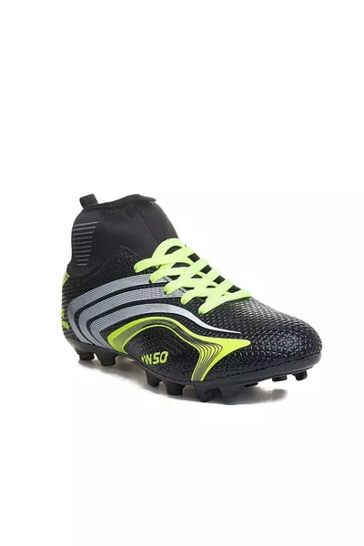 Super Mercury Bilekli Çoraplı Halısaha Çim Dişli Krampon Futbol Ayakkabısı  Siyah Sarı