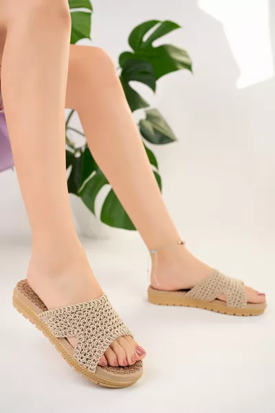 Pantofole da donna in pizzo con dettagli, comode, nuova stagione, suola spessa, ricamate estive