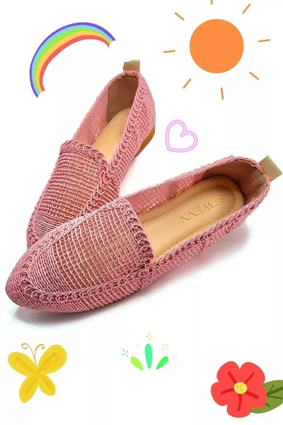 Women's Knitted Ballet Flats Women's Shoes Everyday Shoes Powder Color Mom Shoes