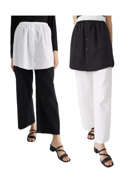 2-Piece Set Shirt, Undershirt, Skirt, Black and White Pack, Waist Elastic, Extra Extender Piece, Women's Shirt