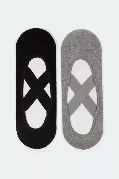 جوارب يوغا / بيلاتس نسائية ثنائية اللون رمادي / أسود