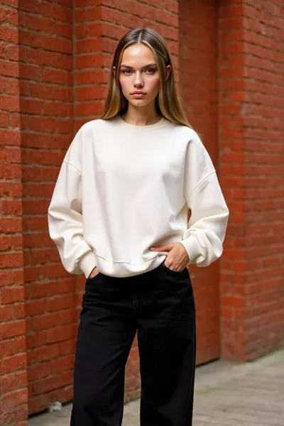 سويت شيرت سميك بسيط بياقة دائرية وبتصميم واسع Oversize موديل AXNS