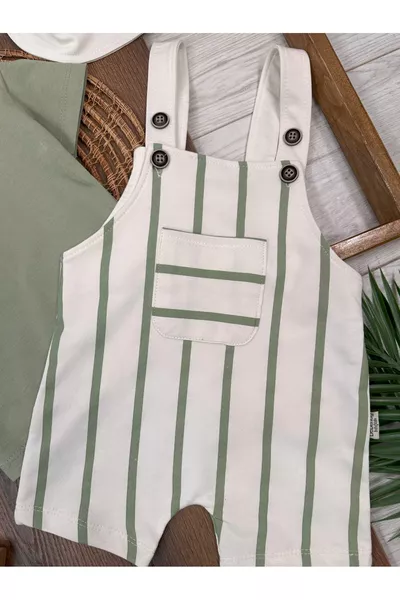 Летний комплект для мальчика с бодиком на кнопках и полосатой шапкой сафари