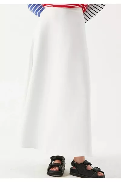 Women's Off-White Scuba Fabric Puff Flared Hijab and Daily Skirt Length: cm