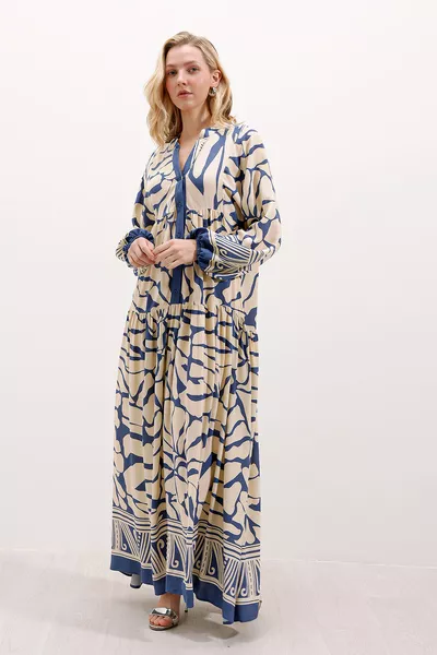  فستان بنقشة أصلية - اللون النيلي