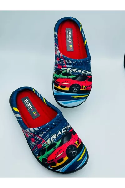 Pofi Car Pattern Boys' Winter House Slippers