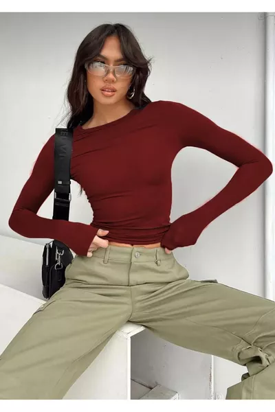 Bisiklet Yaka Basic Uzun Kollu Body Full Likralı Tam kalıp