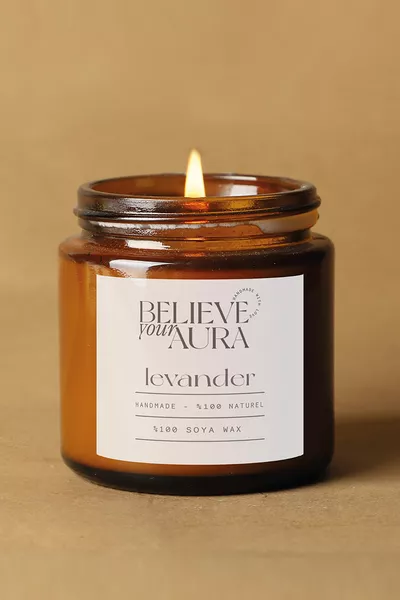 Lavendelgeur Kaars - % Natuurlijke Sojawas Ambra Pot Aromatherapie Kaars -  cc