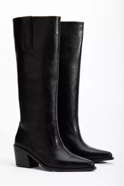 حذاء كاوبوي غربي من الجلد الأسود الغير لامع