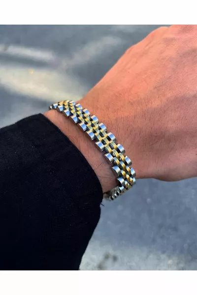 L Stainless Steel Men's Bracelet with Gold Details