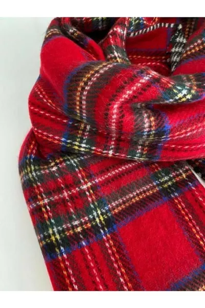 Women's Double-Sided Soft Textured Scarf Red Tartan Pattern