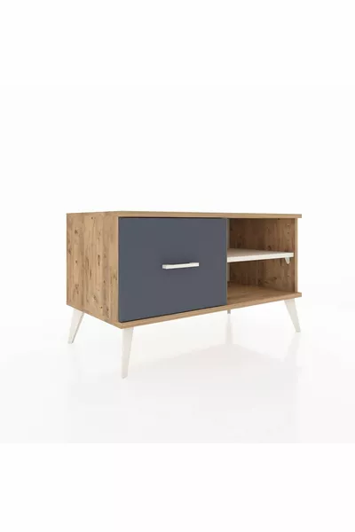 Commode Hyperion à une étagère et un tiroir Pin-Pierre de lune/Anthracite