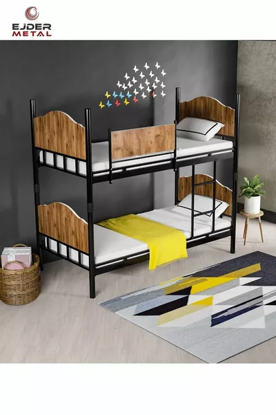 Кровать-чердак с металлом и деревом, цвет черный-орех (БЕЗ МАТРАСА)