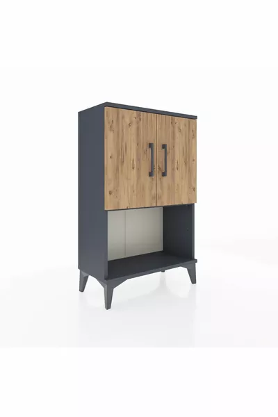 Arges Commode 2-Shelf 2-Door Anthracite-Pine