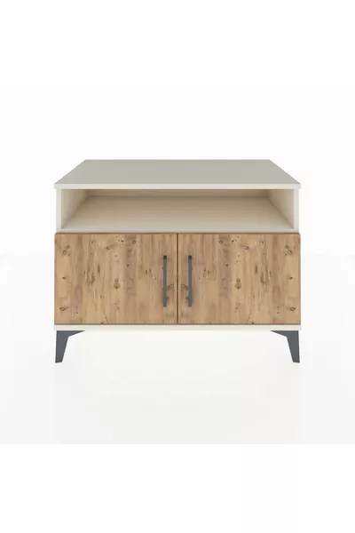 Commode Hyperion 2 étagères 2 portes Pierre de lune-Pin