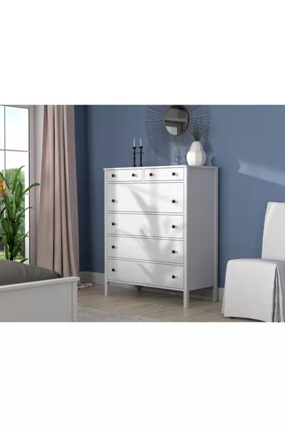 Hunerika Ceris 6-Schubladen-Kommode-Holz Weiß-Mit Minifiks verbunden