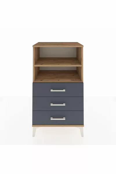 خزانة جانبية هايبرينون مع رفين وثلاثة أدراج، صنوبر-أنتراسيت