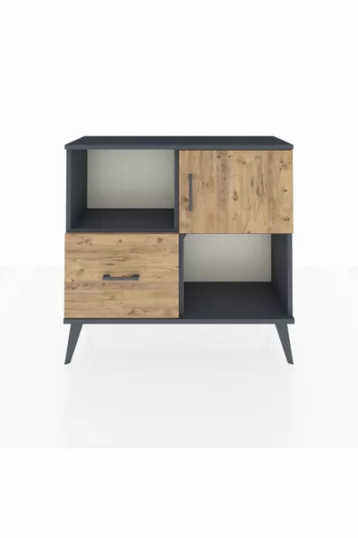 خزانة أرجيس بستاند درج واحد ورفان وباب واحد، أنثراسيت-صنوبر