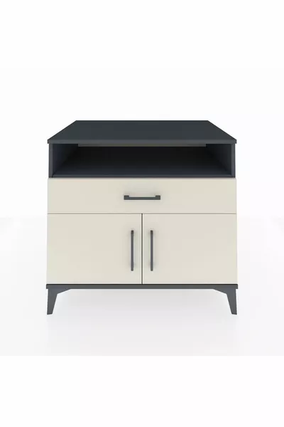 Commode Kronos avec 2 étagères, 1 tiroir et 2 portes, Anthracite-Pierre de lune