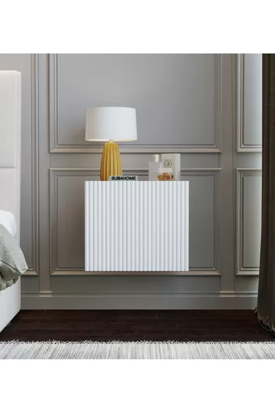 % MDF с височина см Елегантна бяла нощна шкафче с монтаж на стена Модерен многфункционален шкаф