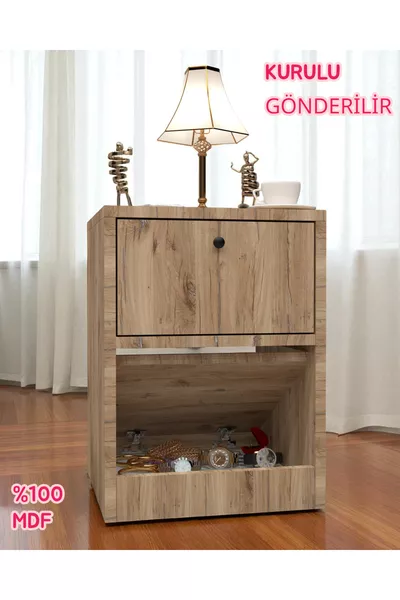 طاولة سرير مع قفل وجيوب مخفية، MDF، تُرسل مركبة، لا حاجة للتجميع