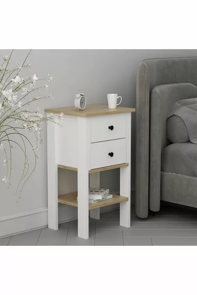 Luvia Wit Eiken Nachtkastje met Dubbele Lade