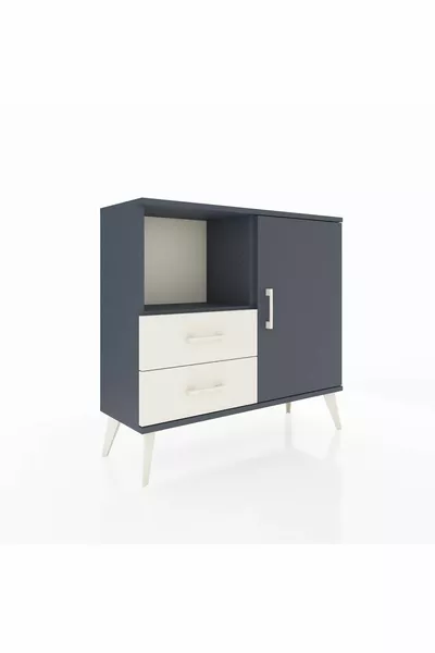 Arges Schrankkommode mit 2 Regalen, 2 Schubladen und einer Tür, Anthrazit-Anthrazit/Muschelkalk