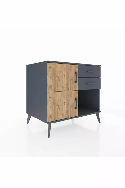 Kronos Kast Enkel Plank 2 Lade 2 Deuren Antraciet-dennen/Antraciet