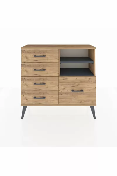 Arges Dresser 2-Shelf 5-Drawer Pine-Anthracite/Pine