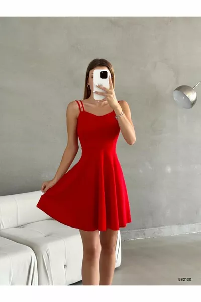 Nouvelle Saison Double Sangle Crêpe Tissu Femmes Mini Robe Robe Graduation 