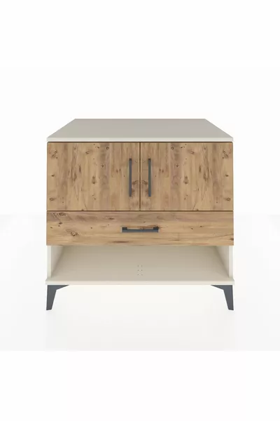 خزانة كرونوس ذات درج واحد ورفين وغطاءين، لون حجر القمر والصنوبر