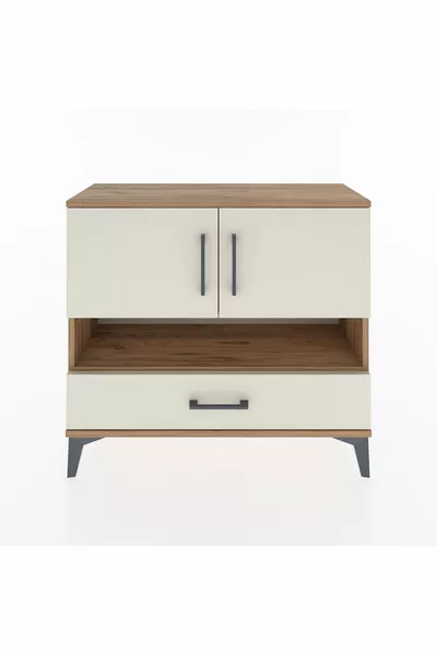 Arges Dresser with 3 Shelves, 1 Drawer, 2 Doors, Pine-Dark Oak