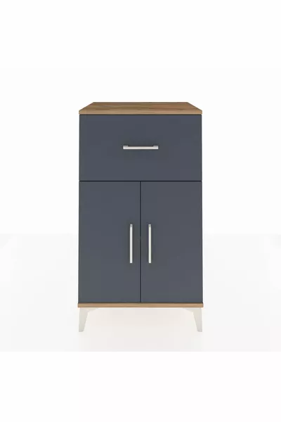 Hyperion Nightstand with One Shelf, One Drawer, and Two Doors Pine-Anthracite