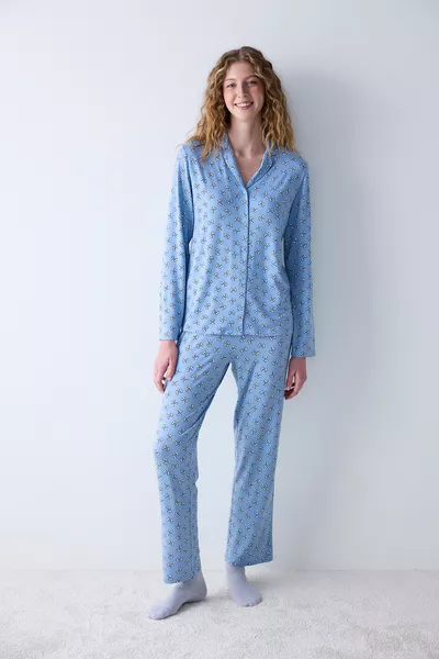 PT - Niedliches Bogen Hellblaues Hemd und Hose Pyjama-Set