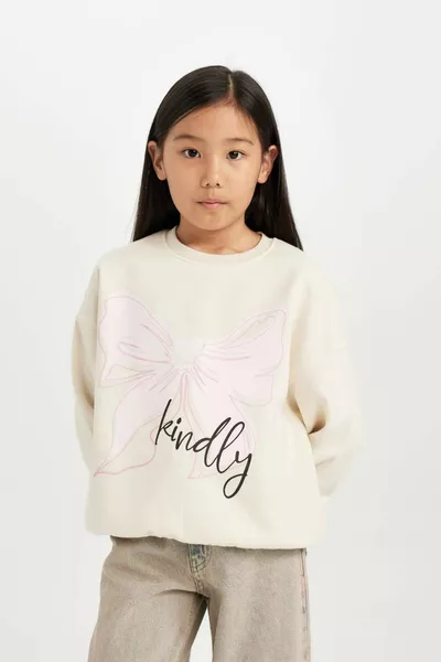 Girls' Relax Fit Crew Neck Printed Sweatshirt WN