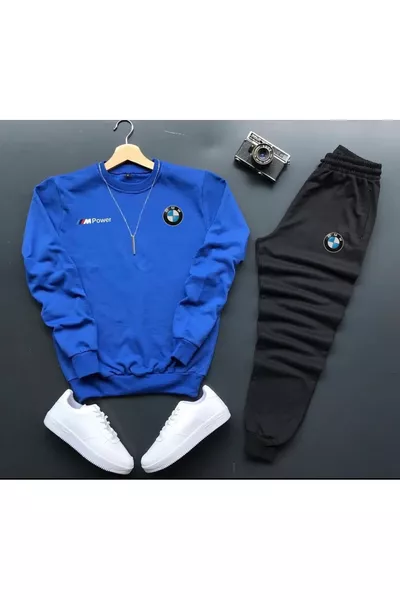 Оригинальный унисекс зимний комплект BMW с принтом: свитшот и спортивные штаны, 2 предмета