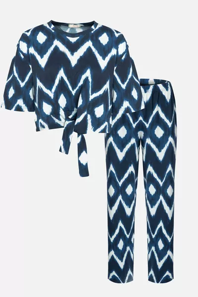 Women's Cotton Front-Tie Printed Crop T-shirt Pajama Set