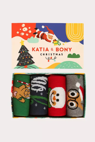 4-Pack Christmas Box Art Sock Patterned