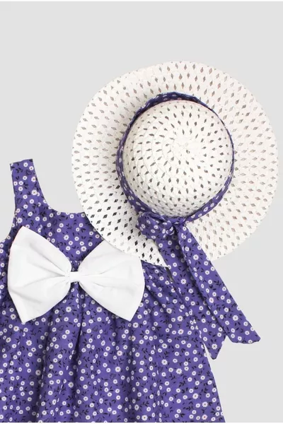 فستان بيبي للبنات بنقشة الأزهار وطوق على شكل قبعة