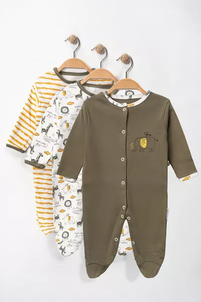 Baby Boy % Cotton Safari Patterned Footed Newborn Outfit 3-6-9 Months