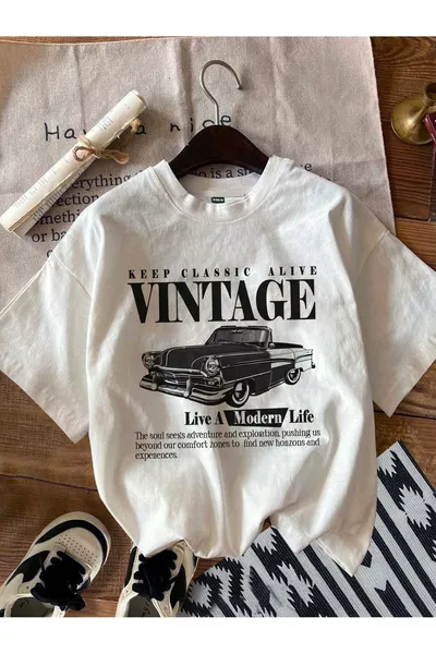 K White Vintage Printed T-shirt