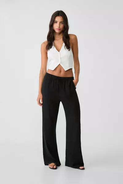 بنطلون واسع مصنوع من خليط الكتان