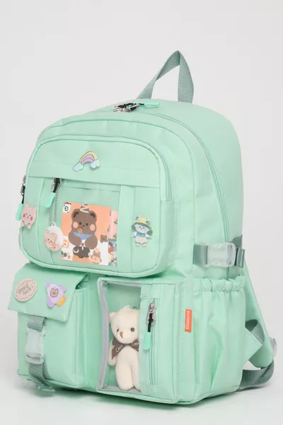 Zaino Scolastico Stile Kawaii Kore con Accessori per Bambine e Bambini Verde Acqua Chiaro