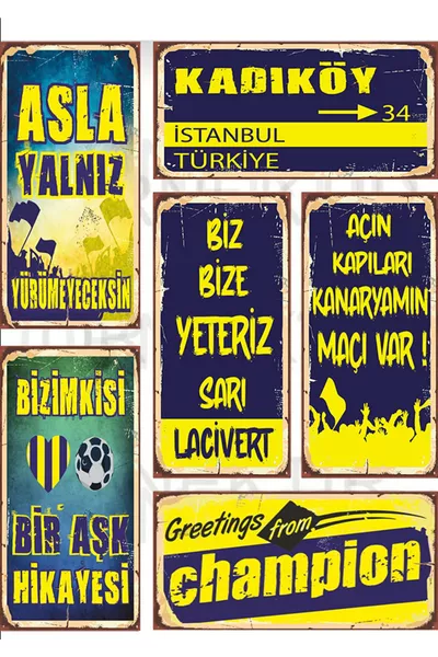 Yellow Navy Blue 6-Piece Wooden Wall Panel cm