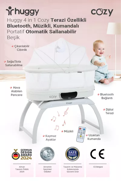 4 in 1 Cozy Bluetooth Music Remote Controlled Automatic Rocking Crib – Portable