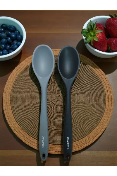 2 Stück Hitzebeständige, nicht brennbare, antihaftbeschichtete  cm Silikon-Kochlöffel-Set mit hartem Ende